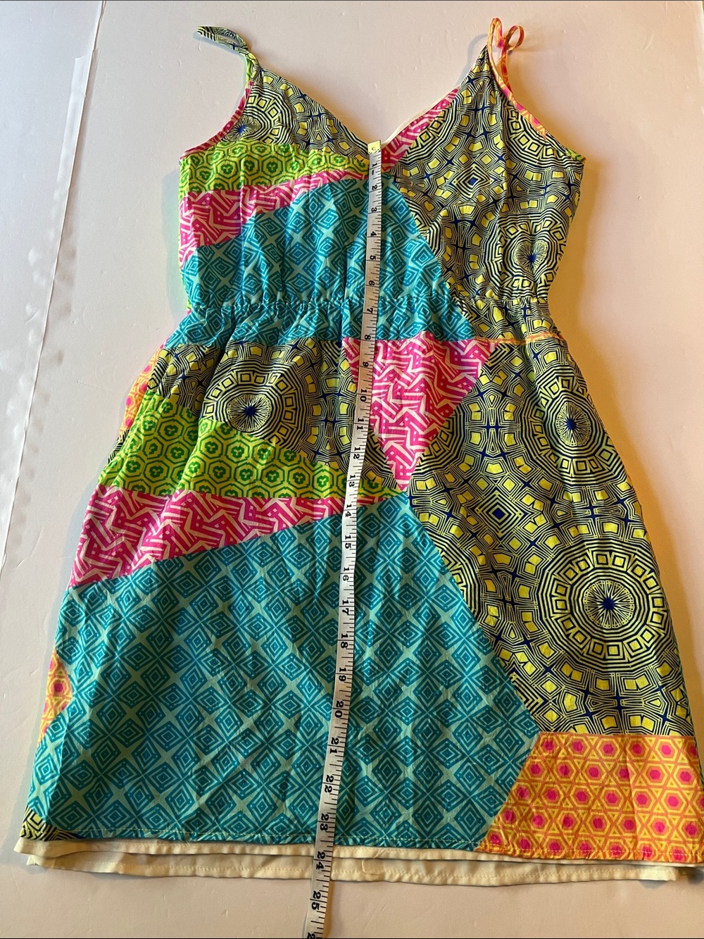 Amanda Uprichard Women’s P/S Multicolor Geometric Silk Mini Dress Patchwork Boho - Picture 7 of 8